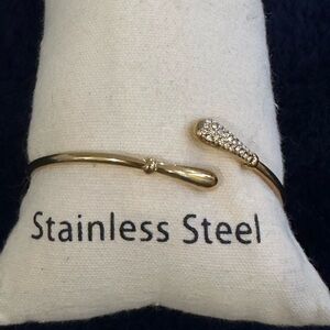 Gold Plated Stainless Steel Bangle Bracelet with CZ stones